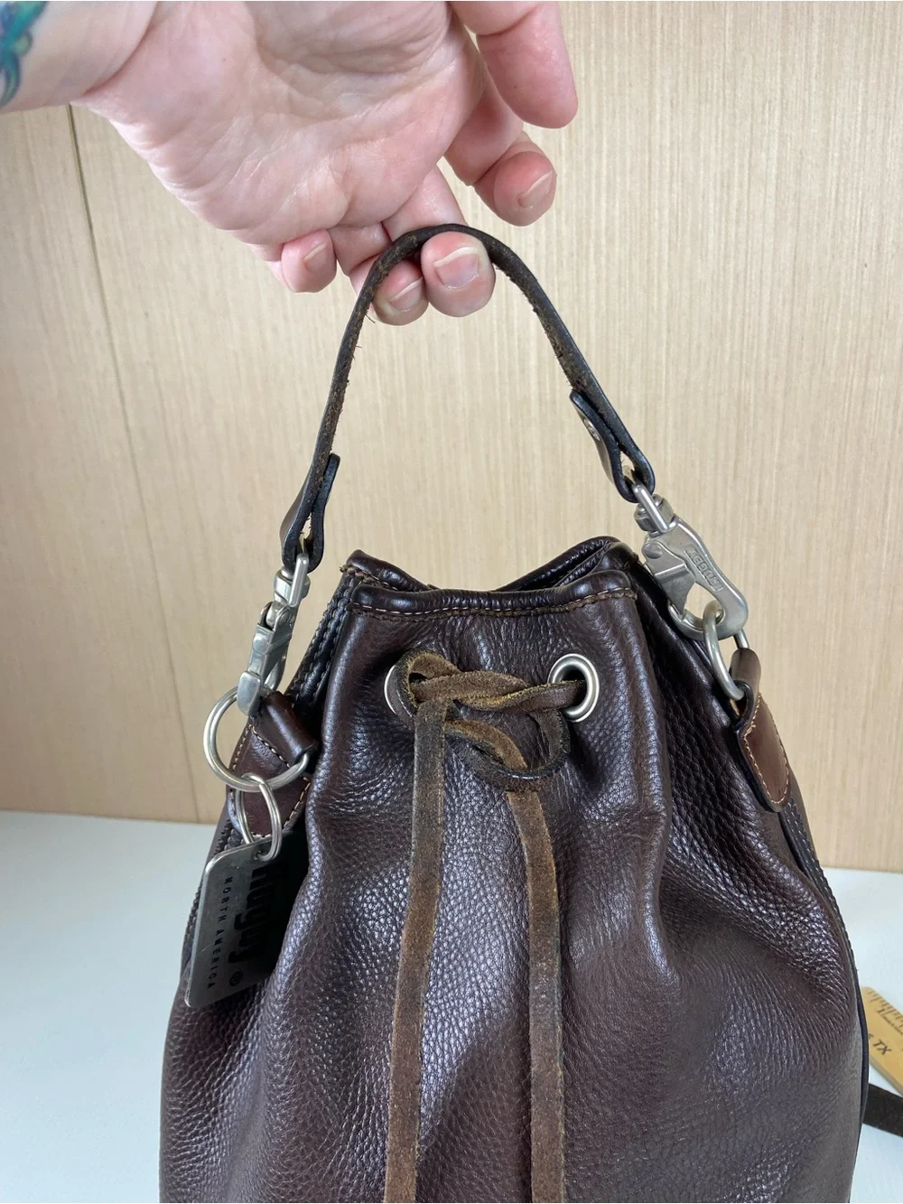 Vintage Rugby North America Brown Leather Bucket Backpack 🤎